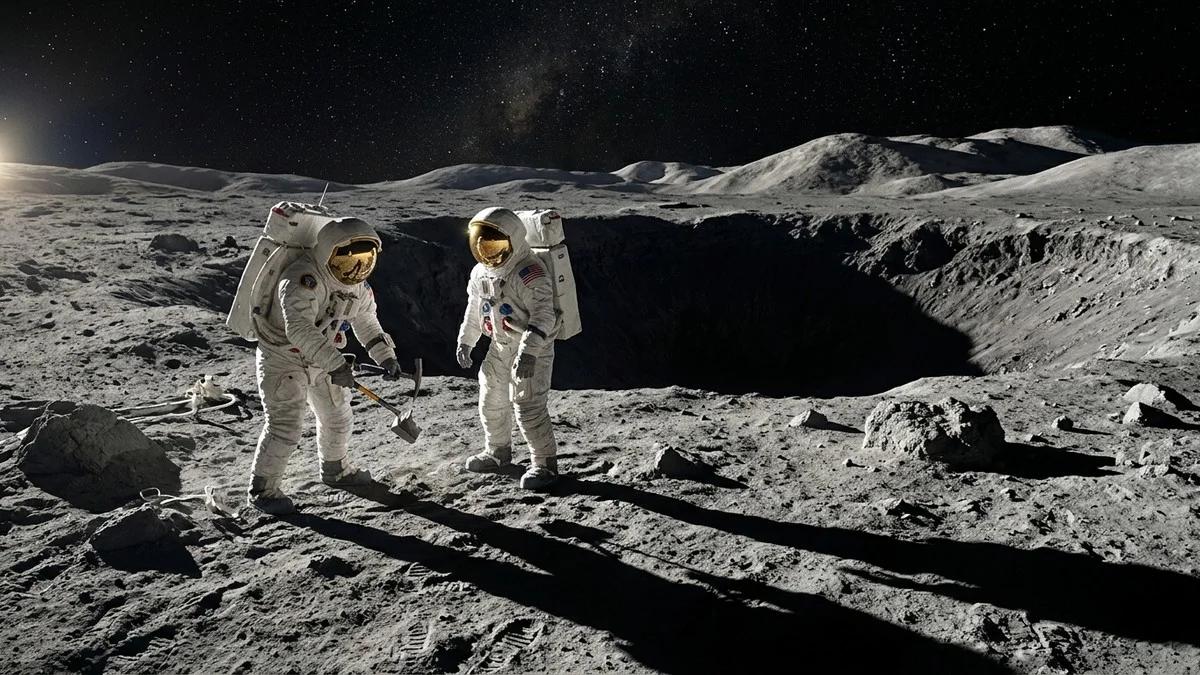 The Moon's south polar region, where permanently shadowed craters trap ancient ice and never see sunlight